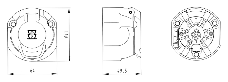 13P/12V Socket (ISO 11446)