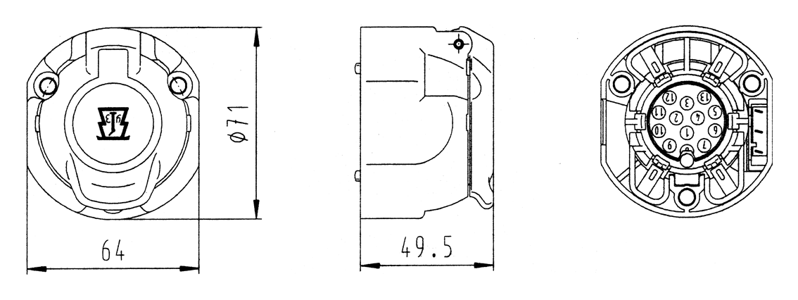 Matching socket: 13P/12V Socket (ISO 11446)