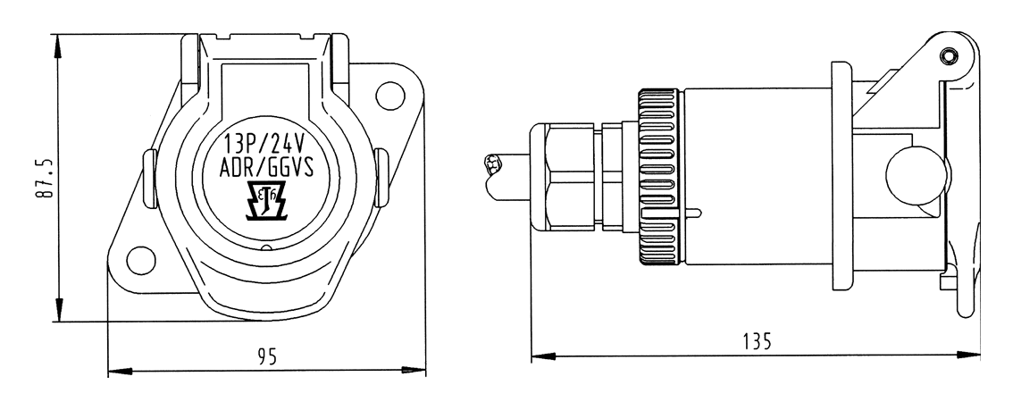 Matching socket: 13P/24V Socket (ISO 12098 - 13P version ADR)