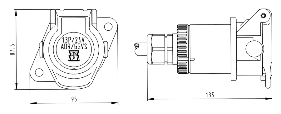 Matching socket: 13P/24V Socket (ISO 12098 - 13P version ADR)