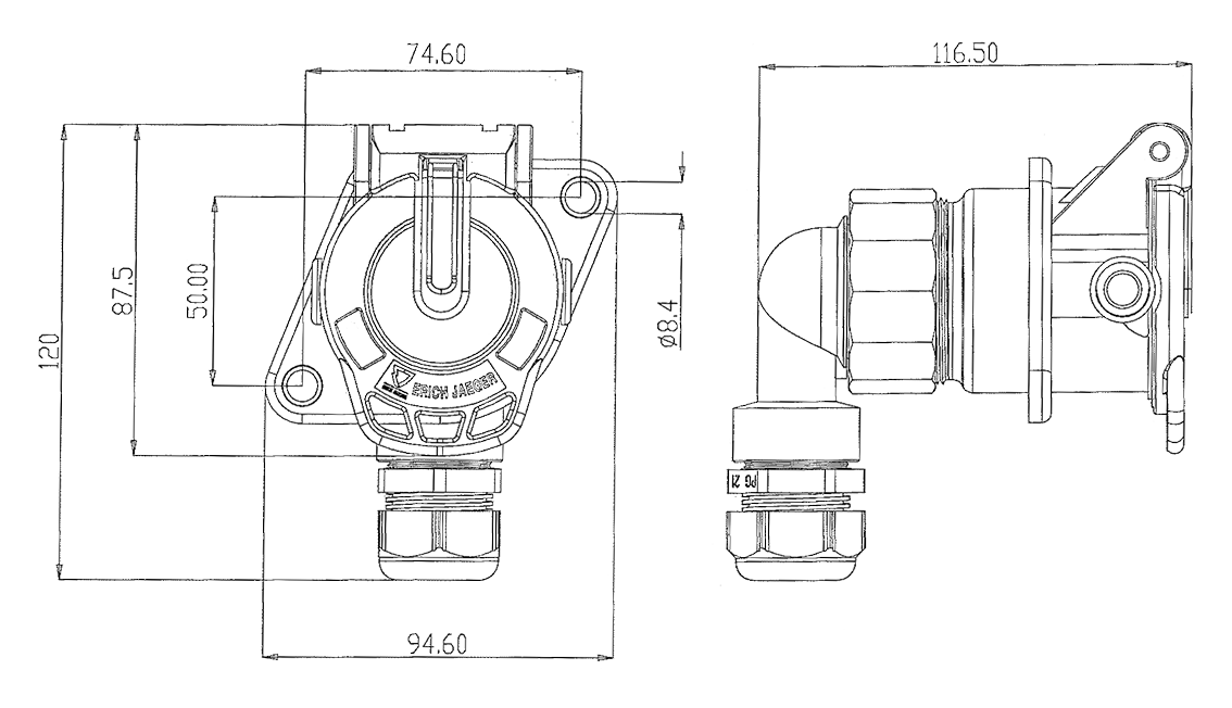 Matching socket: 7P «JAEGER Basic Blue» Socket (without standard) - for video transmission