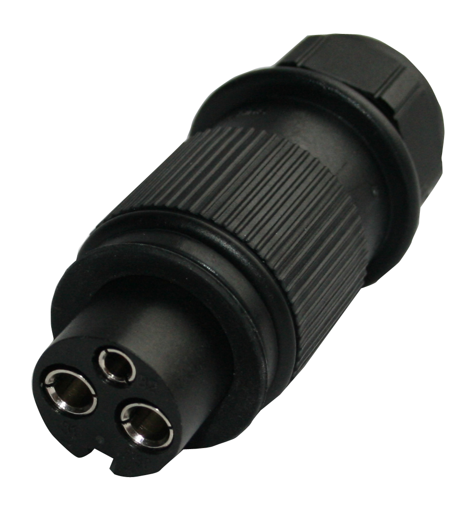 Matching plug: 3P/6-24V plug with socket contacts (DIN 9680 - similar). - with socket contacts instead of pin contacts