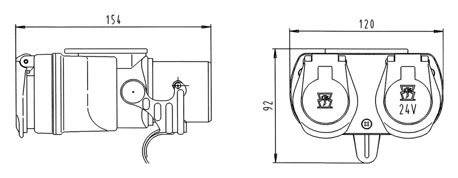 Short adapter - with 15P/24V plug (ISO 12098) and 2x 7P/24V socket (ISO 1185 + ISO 3731)