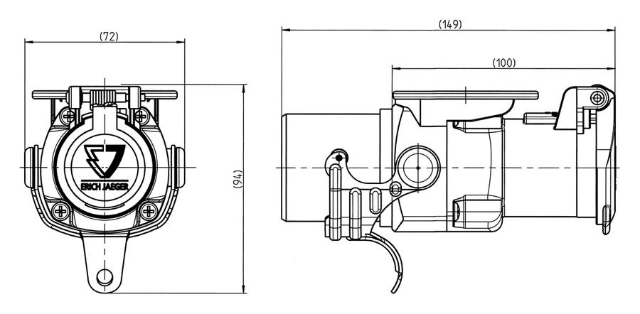 Short adapter - with 15P/24V plug (ISO 12098) and 7P/24V socket (ISO 1185)