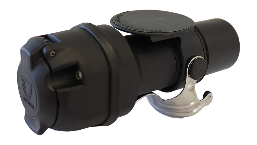 Matching adapter: Adapter / Voltage Reducer 24V > 12V - - Connects 15P/24V socket (ISO 12098) on vehicle side with 13P/12V plug (ISO 11446) on trailer side