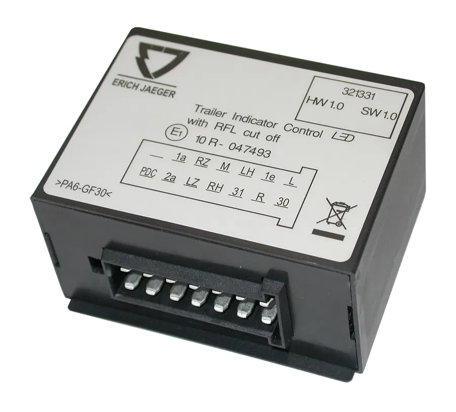 12V indicator control for trailer control - for trailers with LED, short circuit proof and noiseless failure detection of the trailer indicator lamp by rate increase, integrated rear fog light cut off, trailer detection by trailer bulbs
