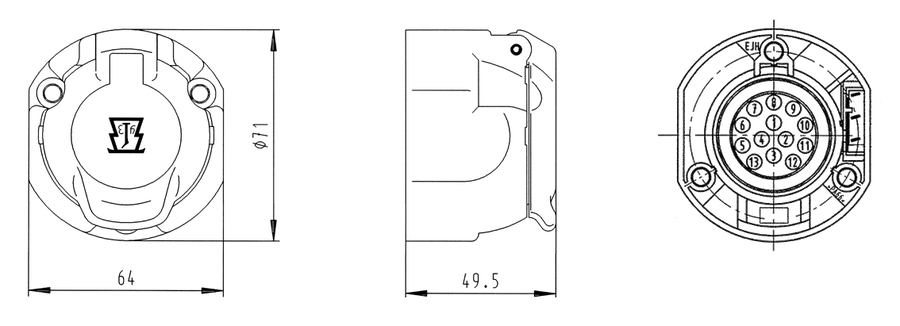 13P/12V socket housing (ISO 11446)