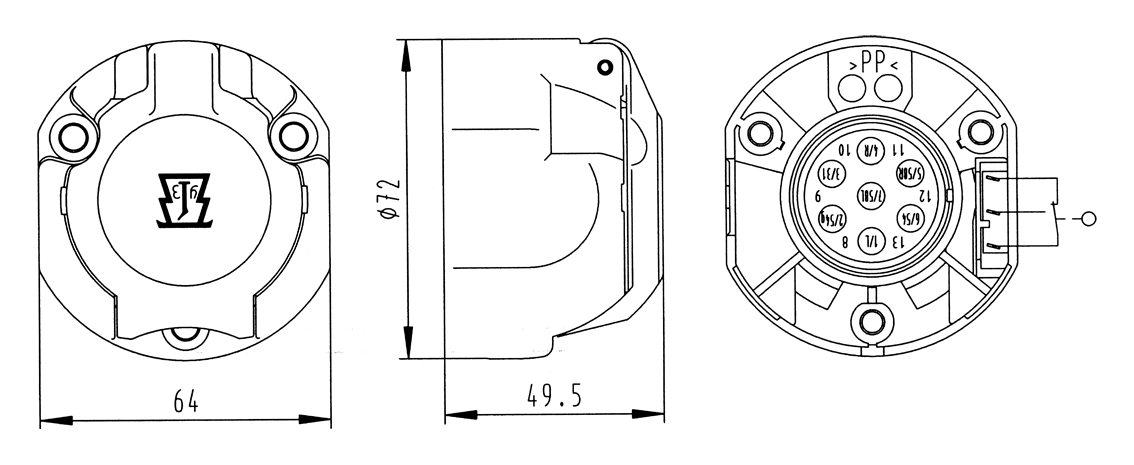 Matching socket: 7P/12V socket housing (ISO 1724 - Type N)