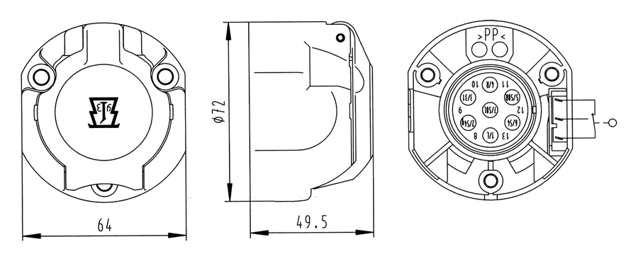 7P/12V socket housing (ISO 1724 - Type N)