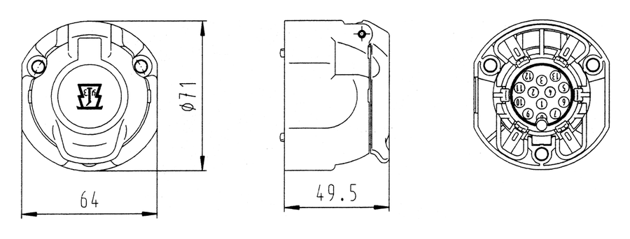13P/12V socket housing (ISO 11446)
