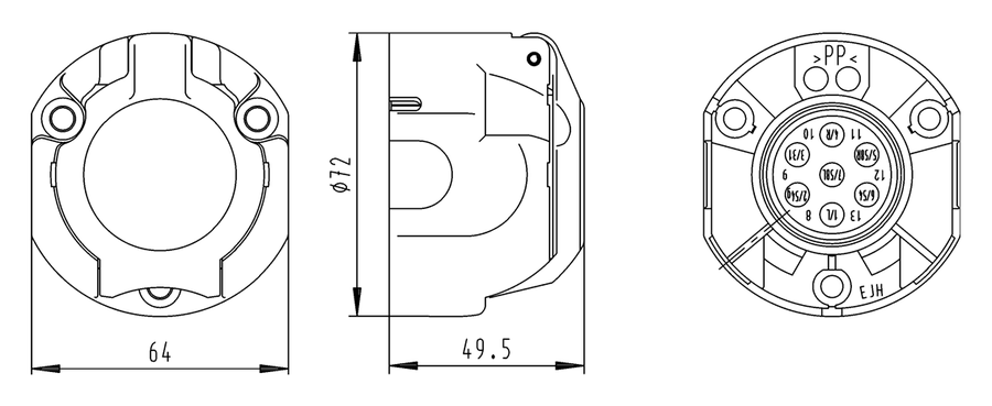 7P/12V socket housing (ISO 1724 - Type N)