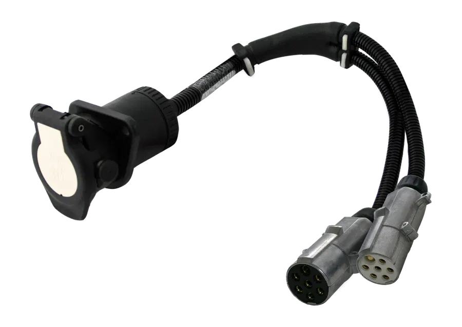 Adapter cable - with 2x 7P/24V plugs (ISO 1185 + ISO 3731) and 15P/24V socket (ISO 12098)