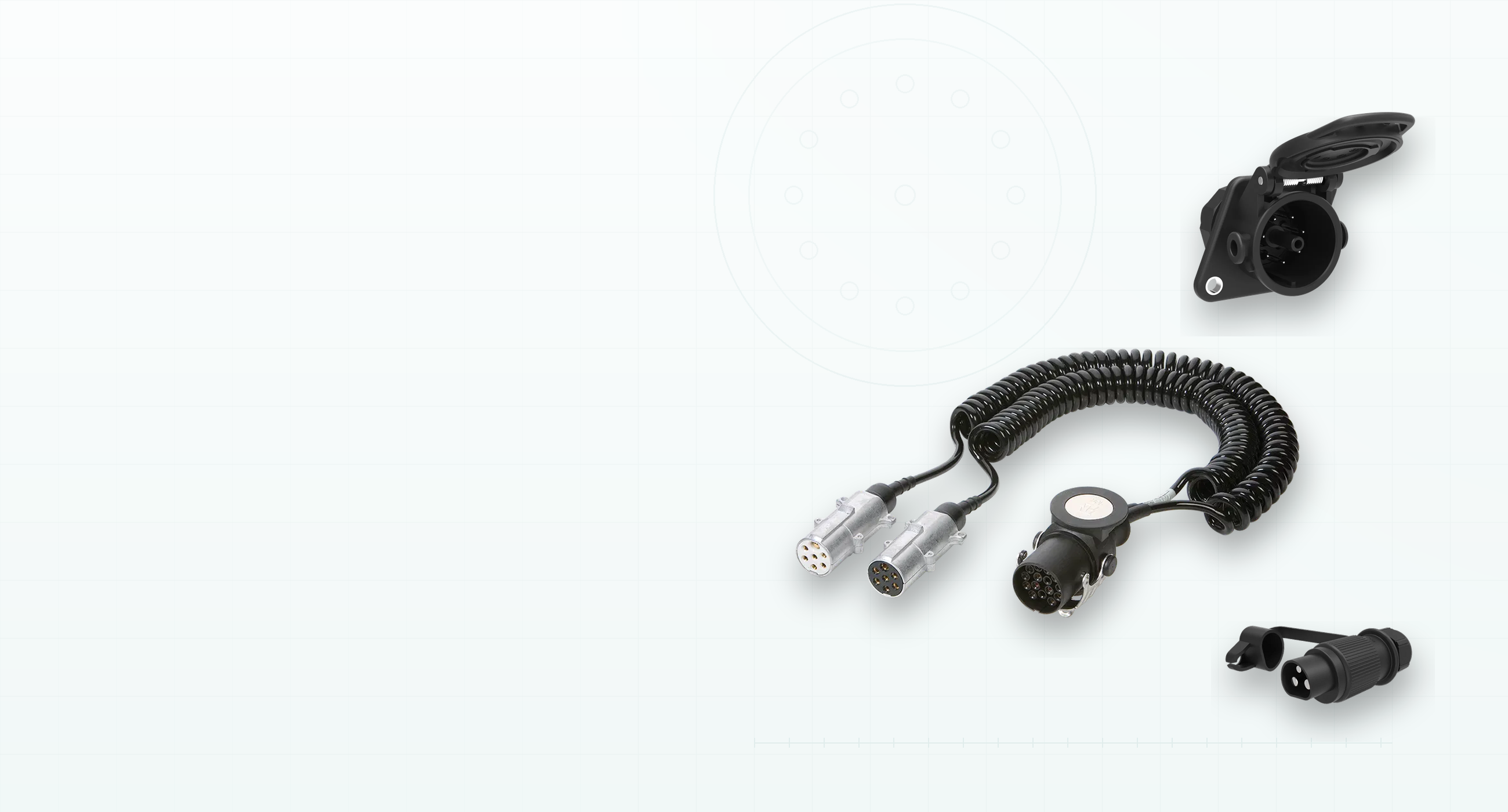 Genuine Erich Jaeger trailer connectors: ABS socket, coil cable adapter set and DIN plug
